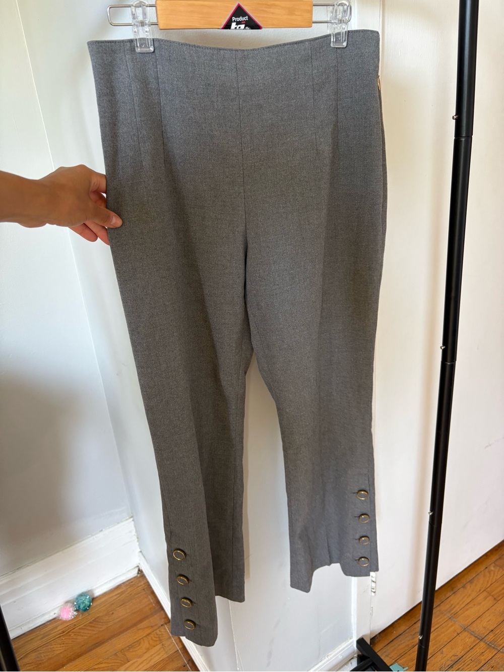Club Monaco Gray Straight-Leg Dress Pants with Hem Buttons